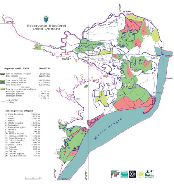 Harta zonelor de pescuit din Rezervatia Biosferei Delta Dunării
