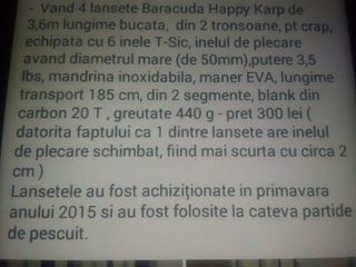 4 lansete Baracuda Happy Karp 3,6 m, 3,5 lbs