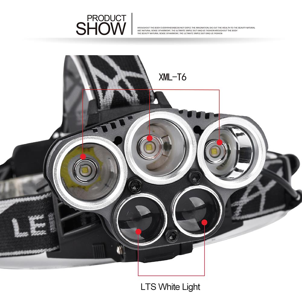  - 6 tipuri de iluminare: 1xT6 Bright 2xT6 Bright 3xT6 Bright 2xLTS White Light Bright 3x T6 + 2x LTS Bright 3x T6 + 2x LTS Flash intermitent; Led 3x XML-T6 + 2x LTS White Light; 8000 lumeni