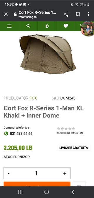 CORT FOX R-SERIES 1-MAN BIVVY XL + INNER DOME, KHAKI, 235X295X16